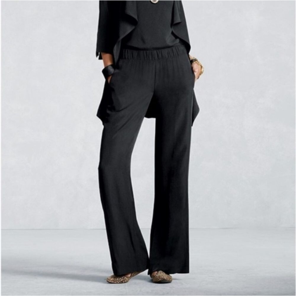 CAbi Boardwalk Black Wide Leg Slacks Pants NWT